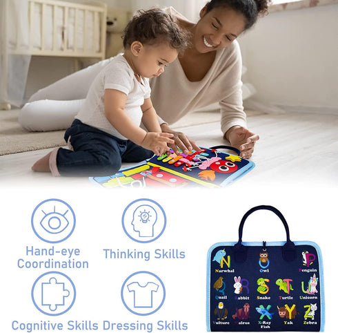 Gojmzo Busy Board Montessori Toys for 1-4 Year Old Boys & Girls, Sensory Toys for Toddlers, Educational Travel Toys