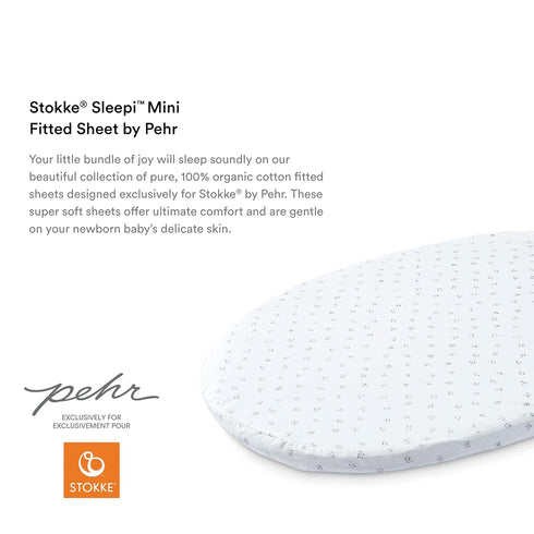 V2, 2022 100% Stokke Sleepi Mini Fitted Sheet by Pehr Grey Dotty - Not Compatible with Mini Mattress Made Before August