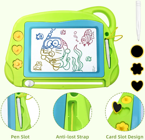 AiTuiTui Magnetic Drawing Board Mini Travel Doodle - Erasable Writing Sketch Colorful Pad for Kids with 3 Stamps and 1