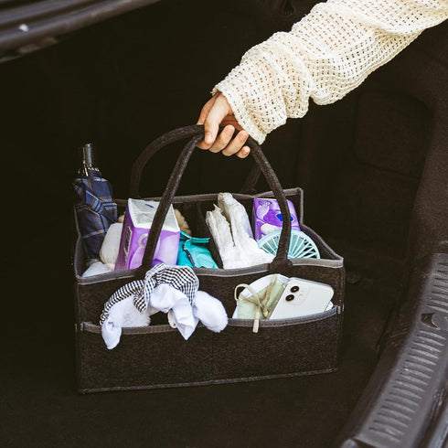 Baby Co. Diaper Caddy - Black, 36 x 22 x 18cm, Car Organizer for Diapers and Wipes, Gift for Newborns