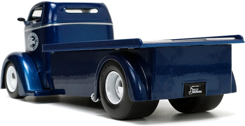 1:24 1947 Jada Toys Just Trucks Ford COE Flatbed Die-cast Car Dark Blue/White with Tire Rack, Toys for Kids and Adults
