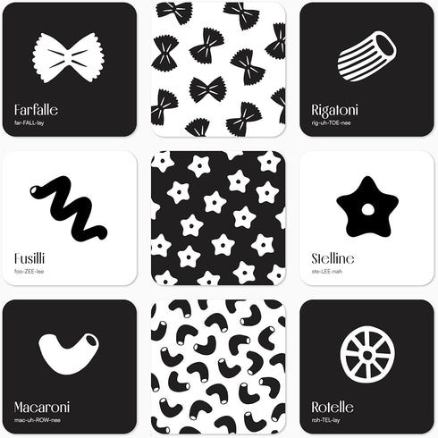 Pasta for Baby High Contrast Cards Sensory Toy Learning Activity Large Black