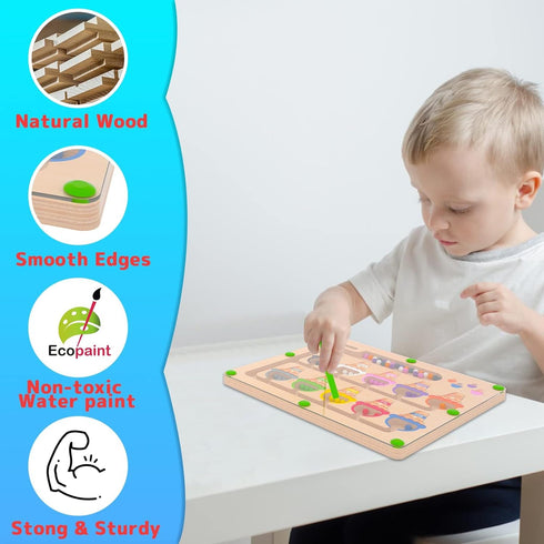 Montessori Wooden Color Matching Number & Color Maze Puzzle Board - Toddler Learning Counting Toys for Boys Girls 3 4 5
