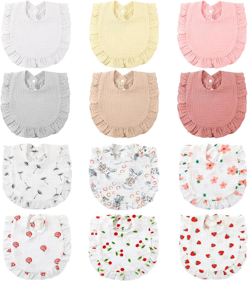 Geyoga 12 Pack Muslin Baby Bibs Adjustable Bandana Drool Bib for Unisex Cotton