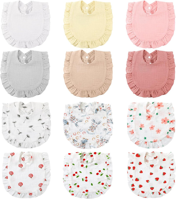 Geyoga 12 Pack Muslin Baby Bibs Adjustable Bandana Drool Bib for Unisex Cotton
