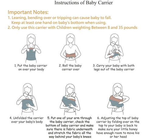 Kloovete 35 lbs. Baby Wrap Carrier, Perfect Baby Carrier Wrap Sling for Newborn and Infant up to (Steel Blue, M (S, M
