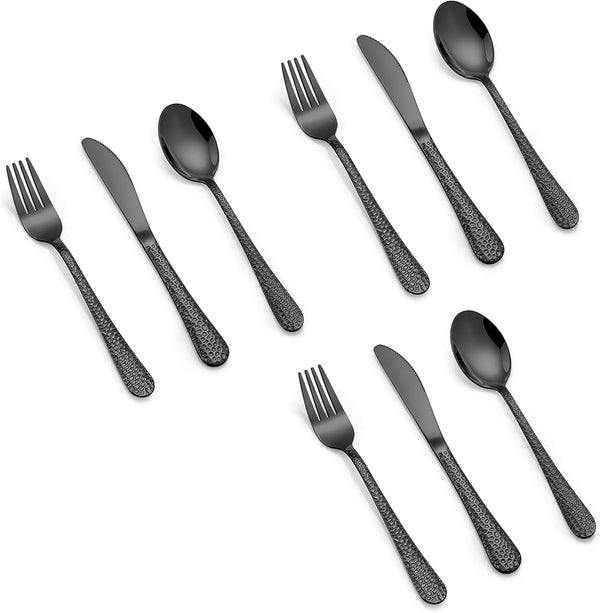 LIANYU 9-Piece Kids Black Silverware Set - Stainless Steel Toddler Utensils, Dishwasher Safe