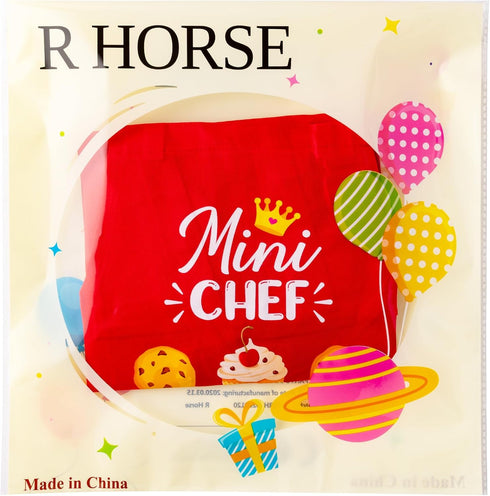 Set 2Pcs R HORSE Kid Apron and Chef Hat - Red Mini Chef Adjustable Children Kitchen Toddler Apron for Girls Boys, Funny