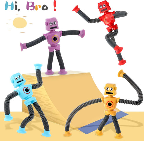 LED Light Up Sensory Fidget Robot Toys for Kids, Suction Cup Poseable Action Figures, XL