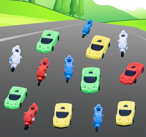 XANADU Cute Vehicle Motorbike Puzzle Erasers - 3D Take Apart Fun, 14 Pcs Mini Car Erasers