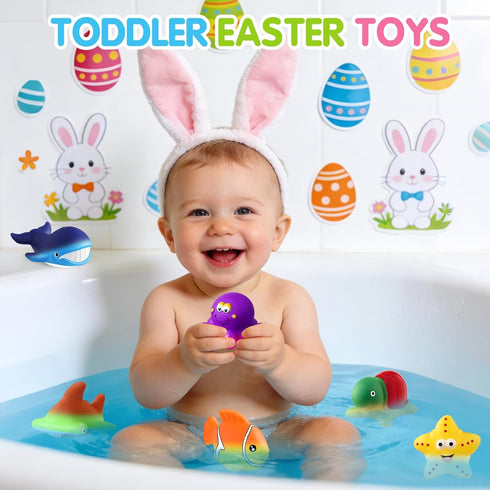 MACALOCA 1-3 4-8, Toddler Easter Egg Fillers Color Changing No Hole Bath Toys for Kids Ages Toddler Bath Toys Sea