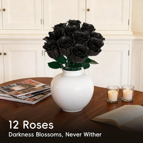 12 Set 528PCS JAKI Roses Bouquet Building with Heart-Shaped Gift Box Base, Gothic Matte Roses Artificial Flower