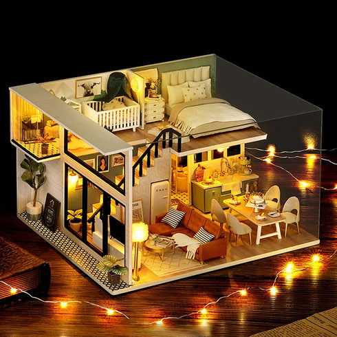 GuDoQi DIY Miniature Dollhouse Kit, Tiny House with Furniture and Music, 1:24 Scale Crafts Gift