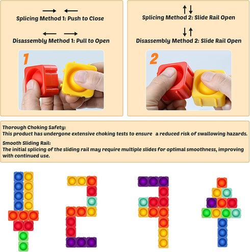 Candisplay (16PCS) Giant Pop Blocks Bubble Premium Silicone Pop Fidget Blocks for Endless Joy and Education - Vibrant