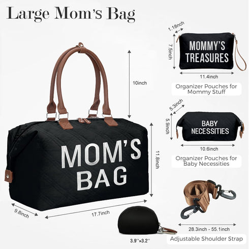 Mommy 2 printe Diaper Bag Tote with Organizers, Large Moms Bag for Hospital & Travel Baby Diaper for Baby Care (Quilted