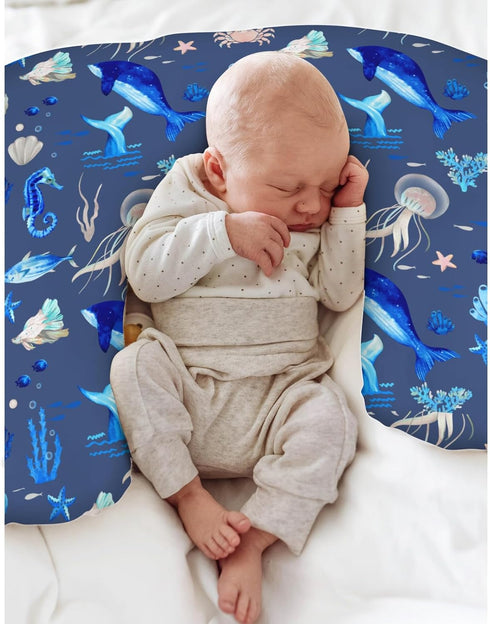 Cute Sea Animals Baby Nursing Pillow Covers for Boy Girl Turtle Whale Jellyfish Sea Horse Nursery Pillowcase