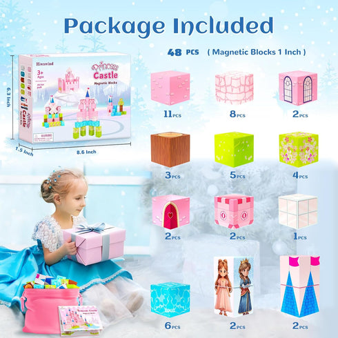 3+ 3-4 4-5 6-8 Hiwawind Updated Magnetic Blocks-Princess Castle, Creative Magnetic Building Blocks Toddler Toys