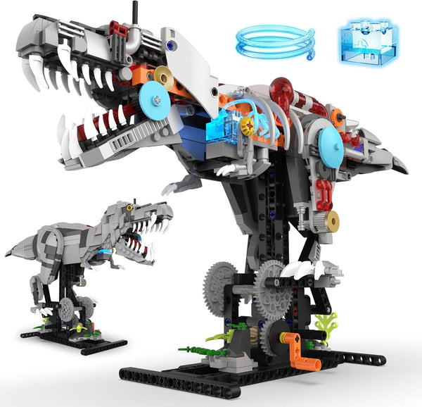 Mechanical T-Rex Dinosaur Building Set with Lights, Rotatable Components & Display Stand,