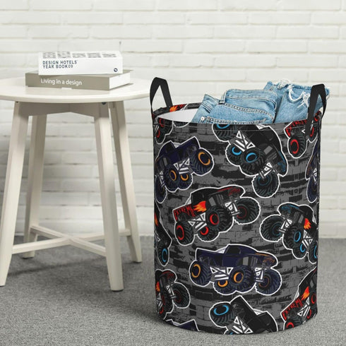 Gbuzozie 38l Monster Truck Boys Style Round Laundry Hamper Storage Basket Toys Clothes Organizer Bin For Home Bathroom
