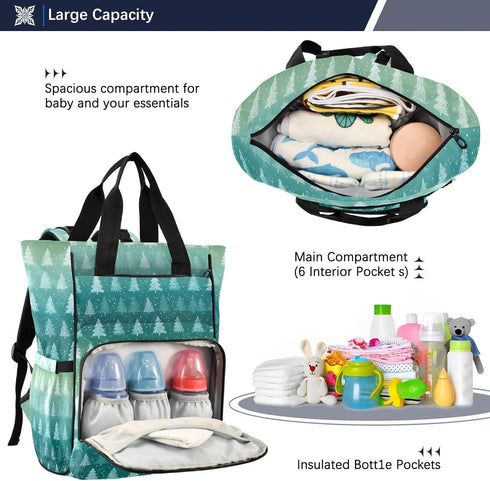 SUABO Backpack Tree Green Gradient Pattern Baby Diaper Bag Large Bag Waterproof Travel Diaper Bags for Moms and Dads