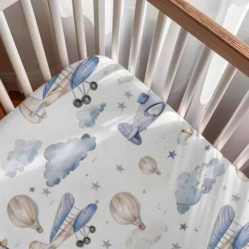 KuphiL10C Plane Theme Cloud Hot Air Balloon Pattern Baby Crib Sheet and Breast-Feeding Nursing Pillow Cover