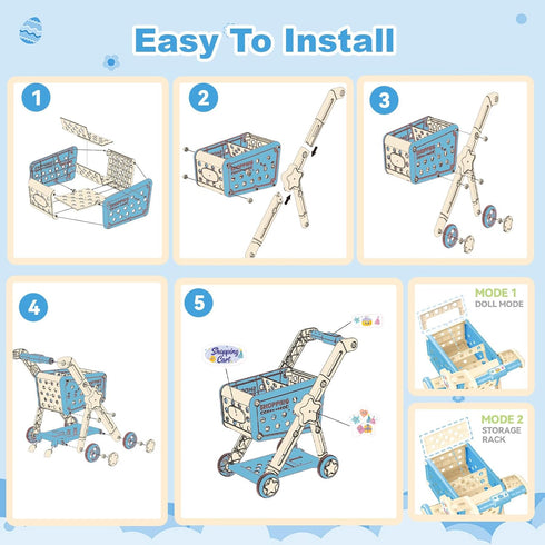 Cart,75PCS Playset 3 4 5 67 8+ RedCrab Kids Shopping Toy Shopping Cart with Food Shop Accessories, Adjustable Shopping