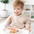 Bumkins Sleeved Bib for Girl or Boy, Baby and Toddler for 6-24 Mos, Essential Must Have for Eating, Feeding, Baby Led Weaning Supplies, Long Sleeve Mess Saving Food Catcher, Soft Fabric, Sand Check