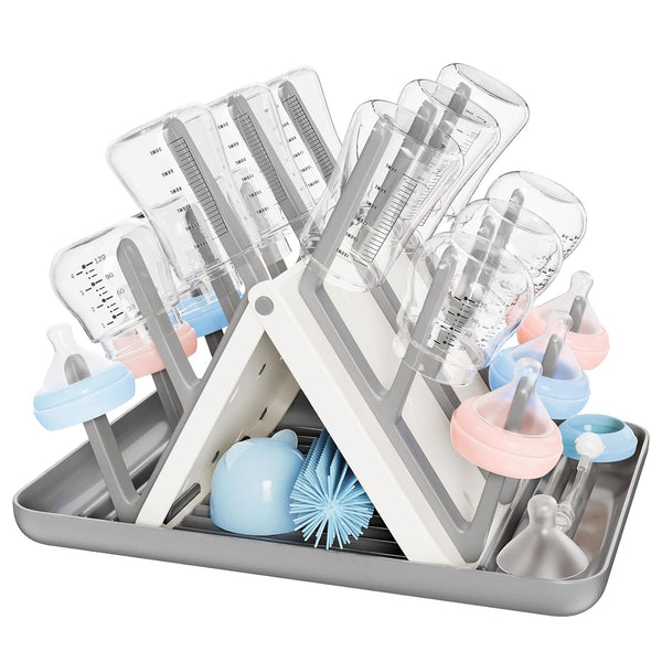 Large Baby Bottle Drying Rack, Space Saving 18 Hooks Slope Travel Bottle