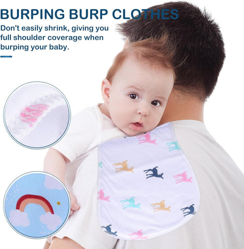 ELEOUTI 5pcs Unisex Cotton Burp Cloths Soft Absorbent Newborn Feeding Towels Printed Patterns for Drool and Spit-up