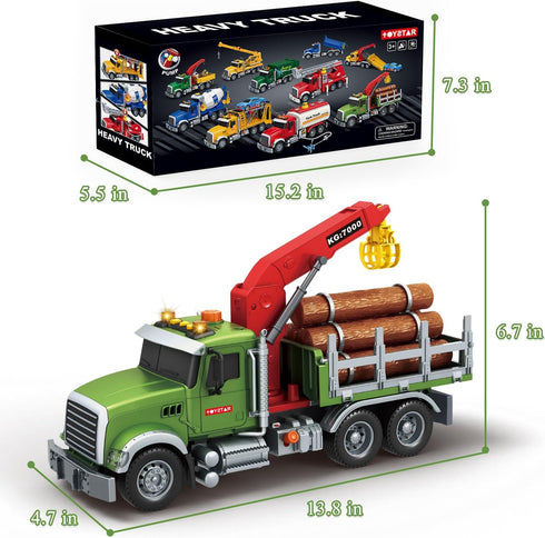 3 4 5 6 7 8 15 6 Mostop Logging Truck Kids Toy for Year Old Boys, Farm Log Truck with Loading Crane and Trunks, Lights