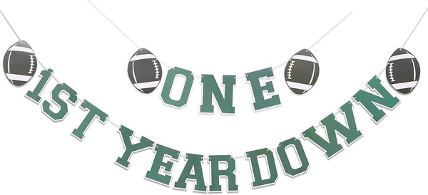 Football 1st Year Down Banner - First Birthday Party Decorations, Super Bowl Sports Party Personalized Theme Banner
