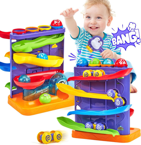 Toddler Toys for 1 Year Old Boy - 2 in 1 Pound Ball Toy & Car Ramp Race Track Learning Active Developmental Toys
