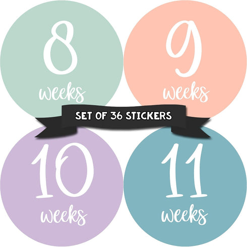 Pregnancy Weekly Belly Growth Stickers - 36 pcs Purple Pink, Matte Finish for Maternity Photo Sessions