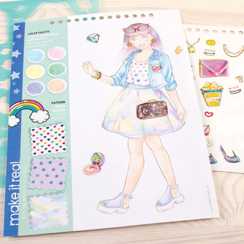Make It Real Fashion Design Sketchbook for Girls, Digital Dream Kit with 110 Stickers, Stencils, Design Guide