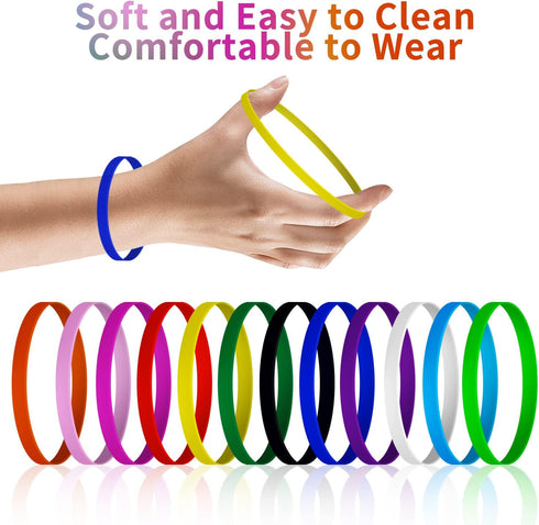 M.best 120 Pcs Silicone Wristbands, Blank Elastic Stretch Rubber Bracelets for Sports Teams, Kids Party Games,