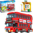 City London Bus Station Building Blocks Set, Double Deckers London Travel Bus and Station, STEM Play Toys