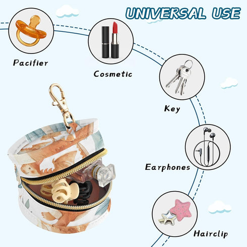 YETTASBIN Cartoon Dragon Portable Pacifier Holder Case with Metal Hook Buckle & Zipper for Diaper Bag and Stroller