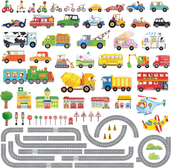 DECOWALL The Road and Cars Kids Wall Stickers, Peel and Stick Removable Wall Decals for Nursery Bedroom