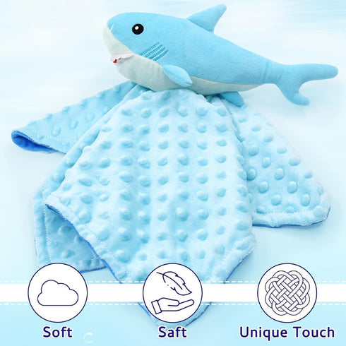 Baby Shark Blanket Security Soft Lovey Plush Sleeping Snuggle Gifts Boy Blue Minky Dot Stuffed Ocean Animal Newborn Nursery Kids Toddler First Birthday Unisex Blankie Gift Ideas 15 Inch