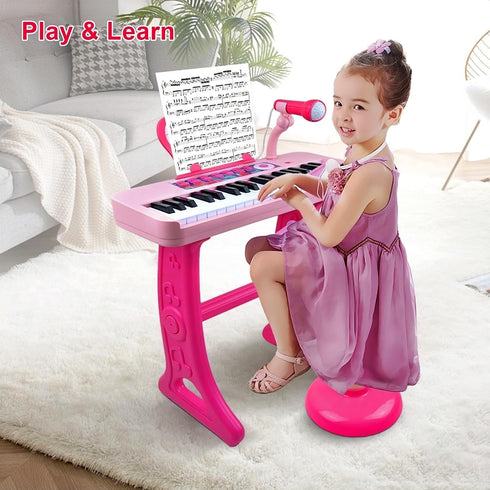 37 3 4 5 6 7 8 Love&Mini Kids Keyboard Toys for Girls - Keys Pianos Toy with Stool and Microphone Pink Electronic