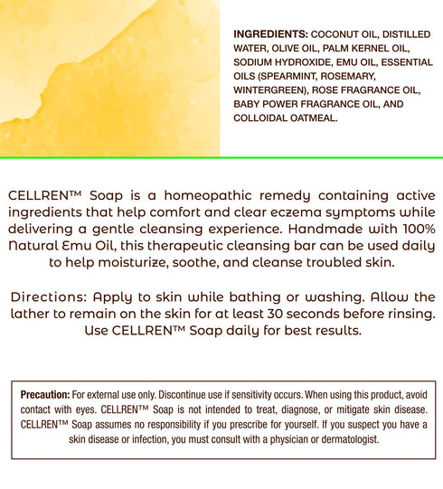 Generic 4oz CellRen Eczema Soap Bar. Natural Relief for Eczema. Safe For Adults, Kids, and Babies. Extra Skin-Calming