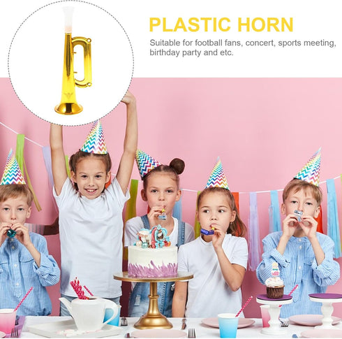 Toyvian 14pcs Plastic Trumpet Toy, Kids Trumpet Instrument Party Noise Makers, Golden Kids Birthday Party Favors