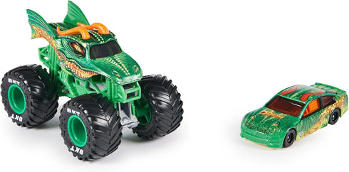 Monster Jam Dragon Monster Truck and Race Car, 1:64 Scale Collectible Toy for Kids
