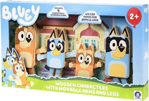 Bluey Wooden Character Figures – 4 Colorful Wooden Figures for Children 3 Years and Up
