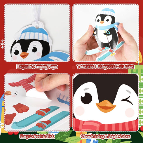 PAIVSUN 24Pcs Christmas Craft Kits, DIY Penguin Stickers Cutouts Ornaments Kit, Make Your Own Christmas Craft for Xmas