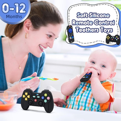 Teething Relief Silicone Teether Toys for Babies 3-18 Months, Remote Control & Game Controller Bath Toys