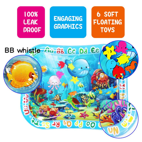 Extra Big Infant Water Mat, Large Water Play Mat, Seas and Oceans Tummy Baby Toys with BB Call, Fun Early Development