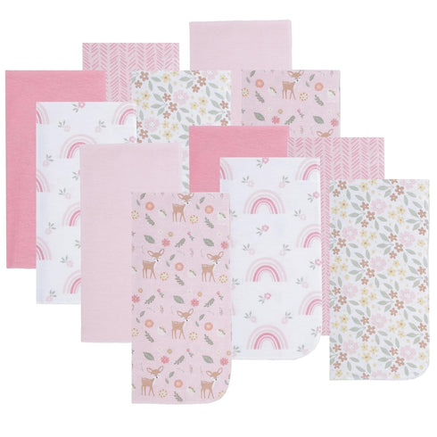 EVERYDAY KIDS 12 Pack Burp Cloths for Baby Girl; Newborn Essential with
