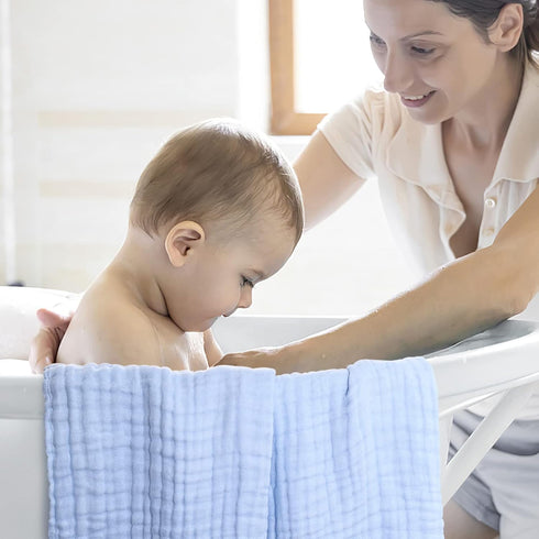 Set 3 Pack 6-Layer 40x40 inches Muslin Baby Bath Towels Ultra Soft and Absorbent Baby Towels Infant Toddler Blanket