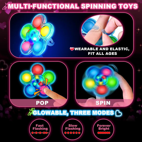 24 Pack Shemira Valentines Day Cards for Kids School Classroom Exchange, Valentines Cards with Light Up Fidget Spinners